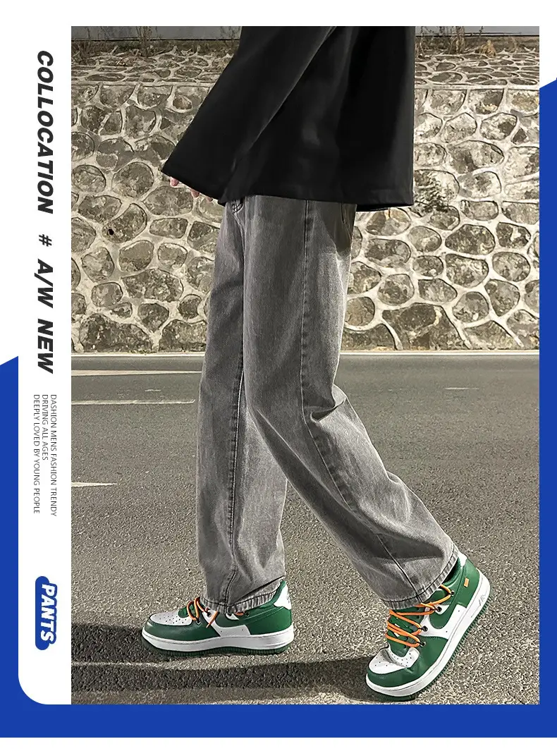 Men Smoke Gray Wide Leg Pants Spring Hong Kong Style — feature 3