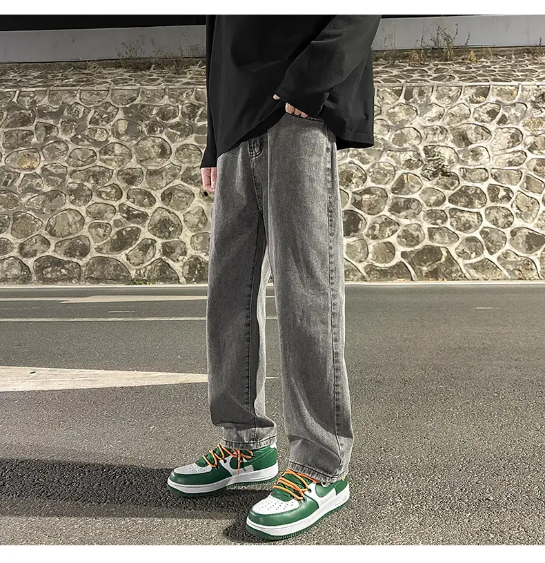 Men Smoke Gray Wide Leg Pants Spring Hong Kong Style — feature 9