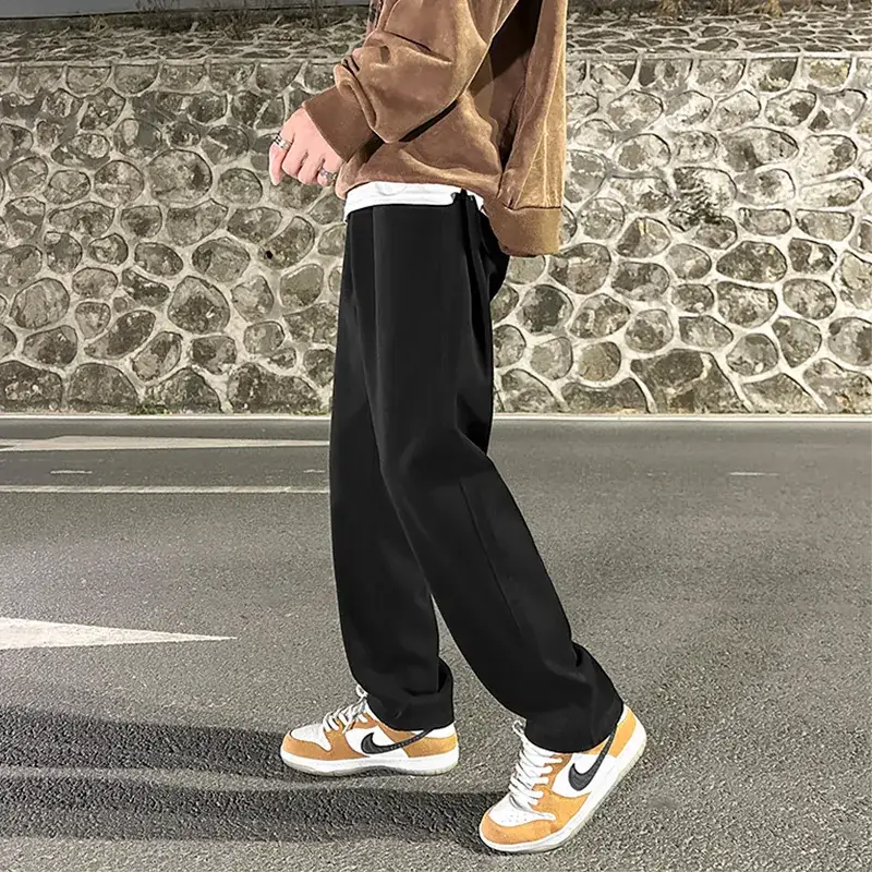 Men Smoke Gray Wide Leg Pants Spring Hong Kong Style