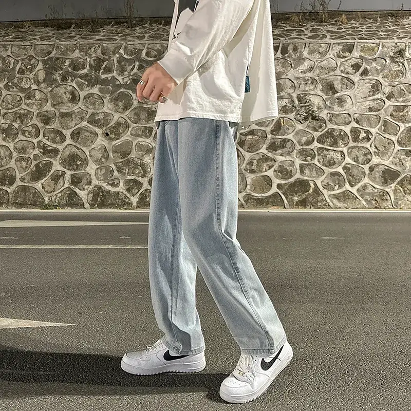Men Smoke Gray Wide Leg Pants Spring Hong Kong Style