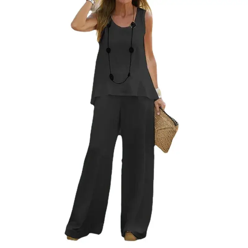 2023 Printed Sleeveless Top Elastic High Waist Pants Two-piece Suit - Image 14