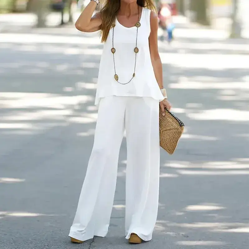 2023 Printed Sleeveless Top Elastic High Waist Pants Two-piece Suit - Image 9