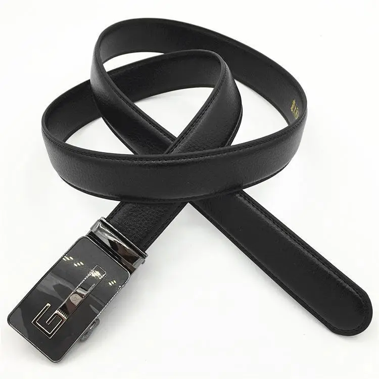 Men's Black Genuine Leather Belt with Automatic Buckle - Image 3