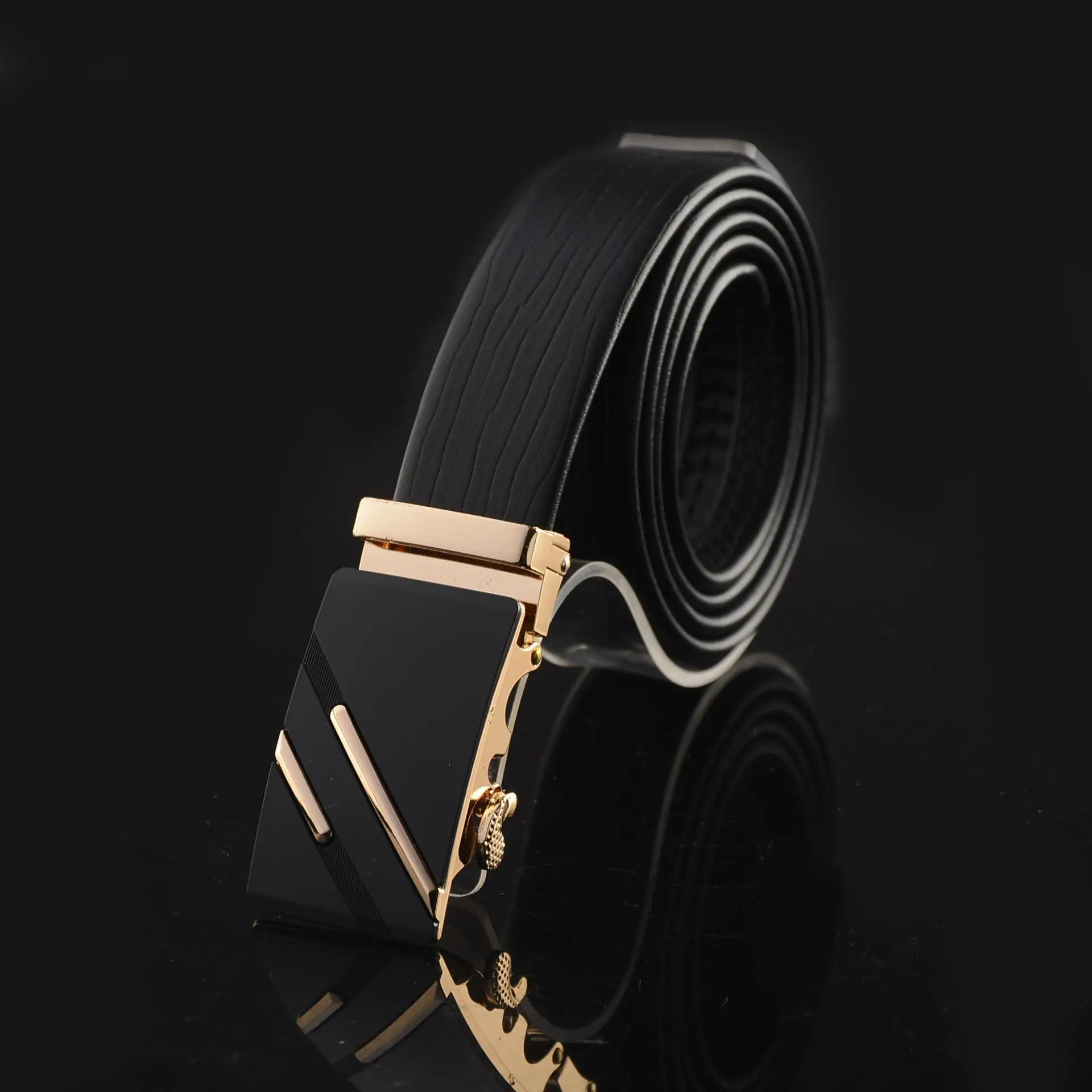Men's Black Leather Belt with Rose Gold Buckle