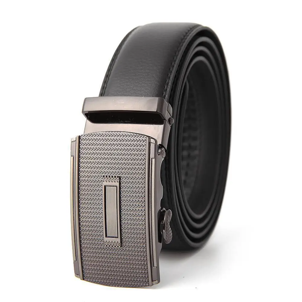 Men's High-End Automatic Buckle Belt Black Genuine Cowhide