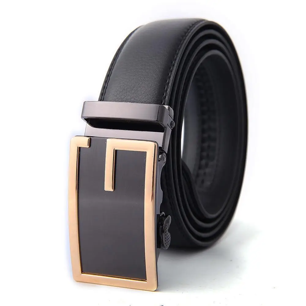 Men's High-End Automatic Buckle Belt Black Genuine Cowhide - Image 10