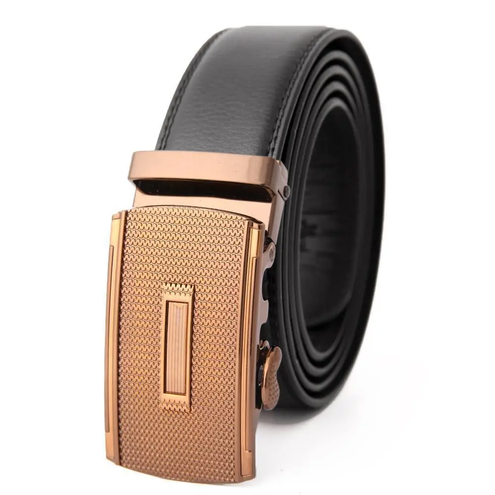 Men's High-End Automatic Buckle Belt Black Genuine Cowhide - Image 2