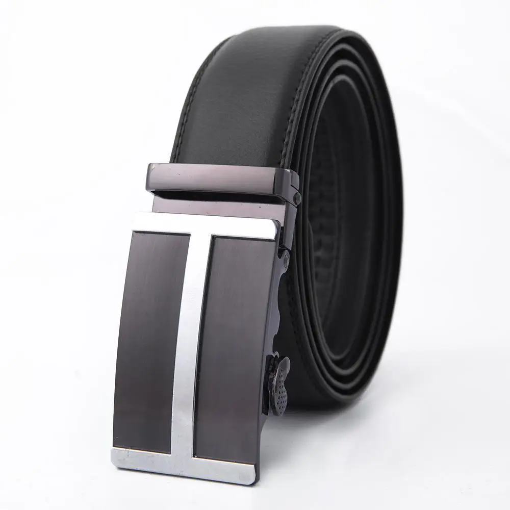 Men's High-End Automatic Buckle Belt Black Genuine Cowhide - Image 3