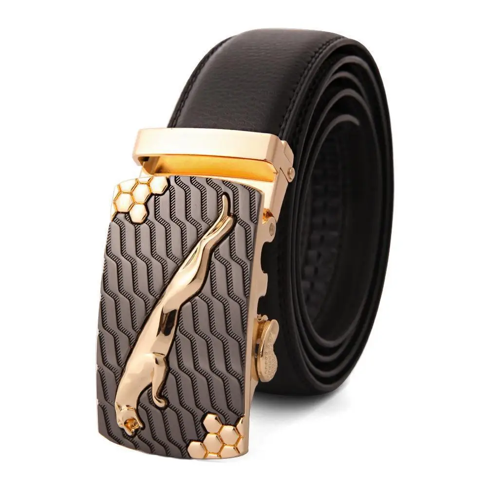 Men's High-End Automatic Buckle Belt Black Genuine Cowhide - Image 30