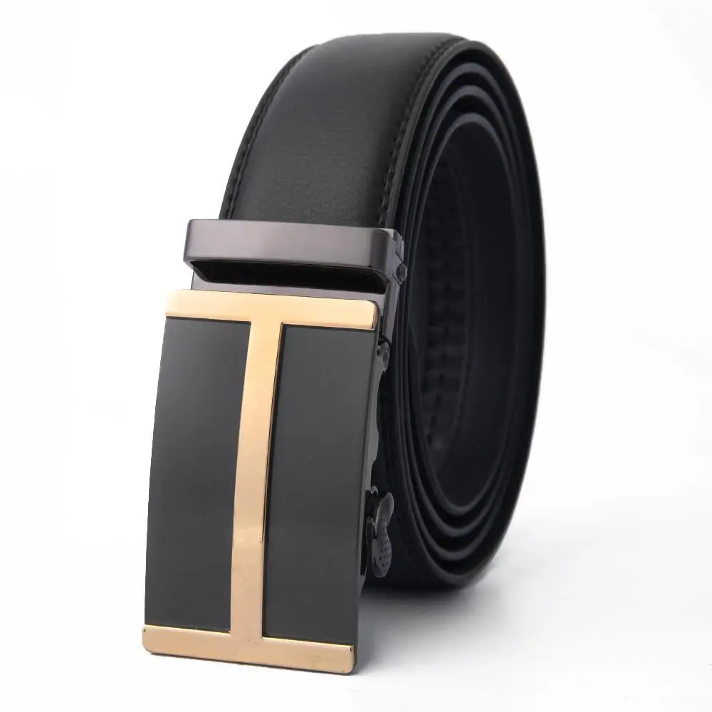Men's High-End Automatic Buckle Belt Black Genuine Cowhide - Image 4
