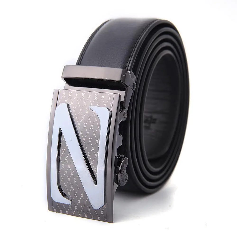 Men's High-End Automatic Buckle Belt Black Genuine Cowhide - Image 5
