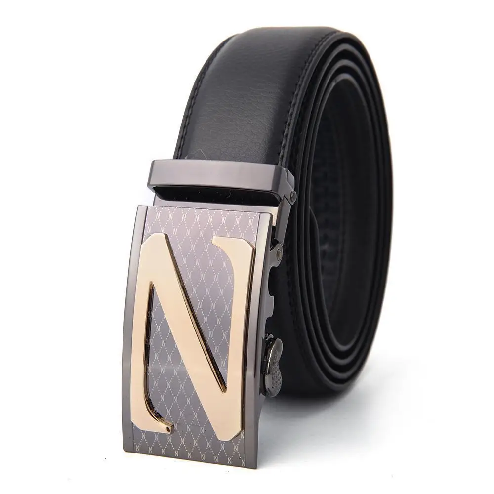 Men's High-End Automatic Buckle Belt Black Genuine Cowhide - Image 6
