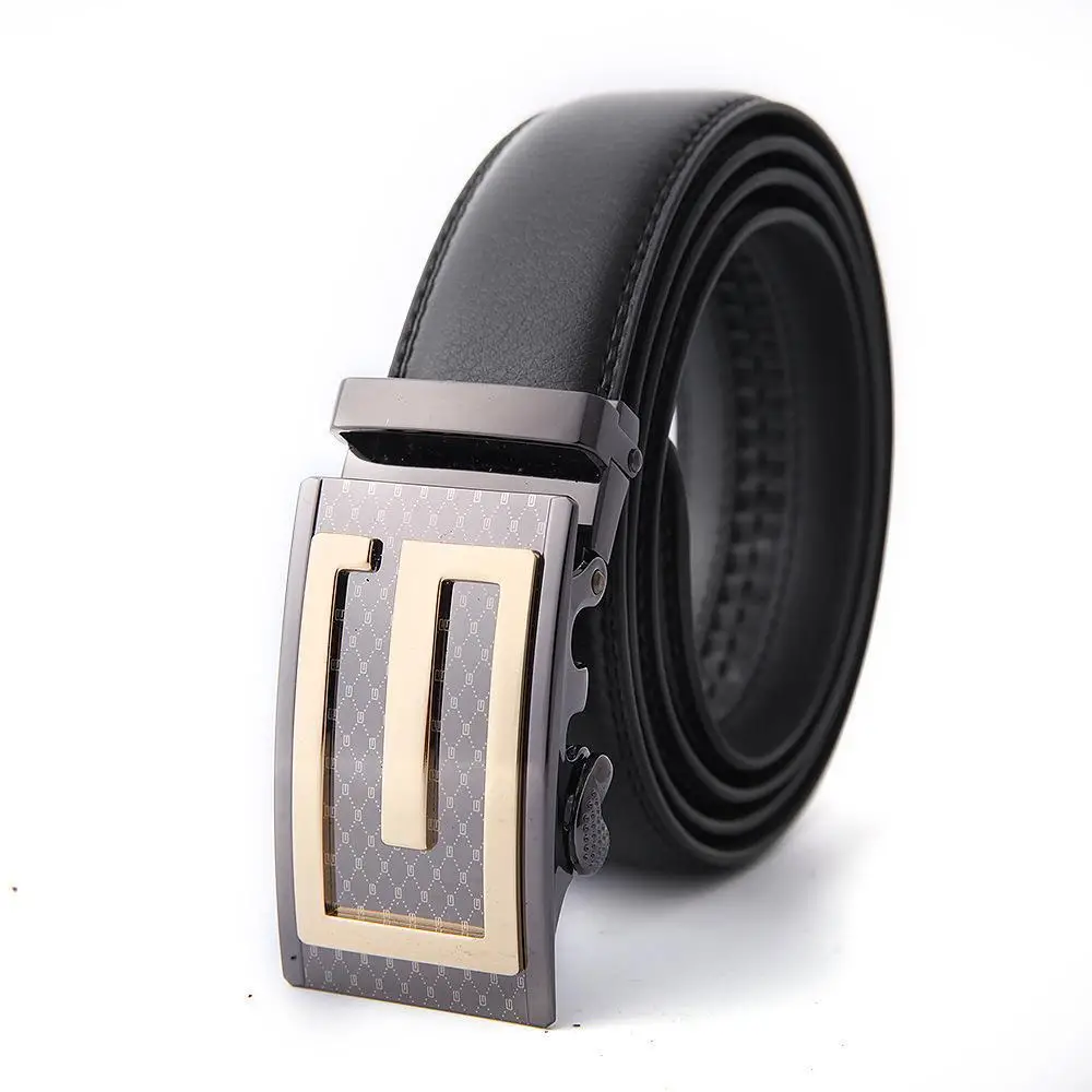 Men's High-End Automatic Buckle Belt Black Genuine Cowhide - Image 7