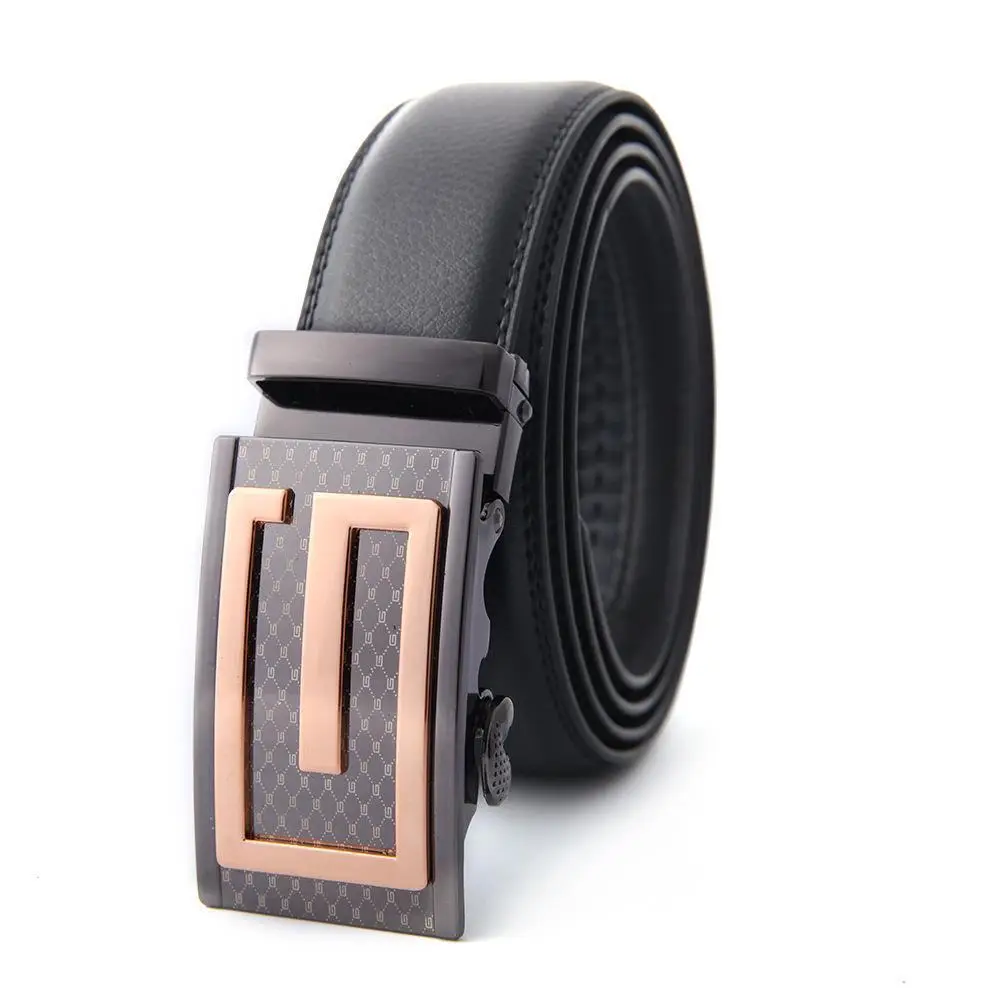 Men's High-End Automatic Buckle Belt Black Genuine Cowhide - Image 8