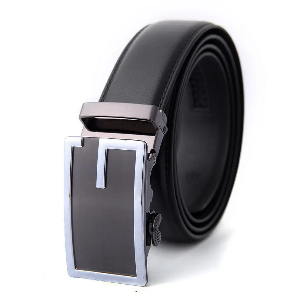 Men's High-End Automatic Buckle Belt Black Genuine Cowhide - Image 9