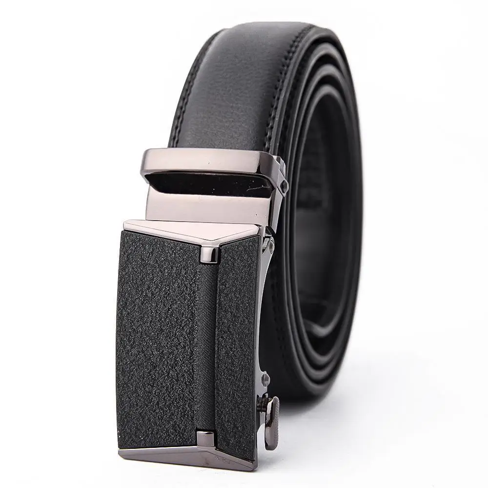 Men's Black Leather Belt with Automatic Buckle 3.5CM