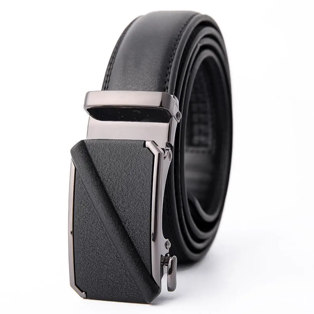 Men's Black Leather Belt with Automatic Buckle 3.5CM - Image 2