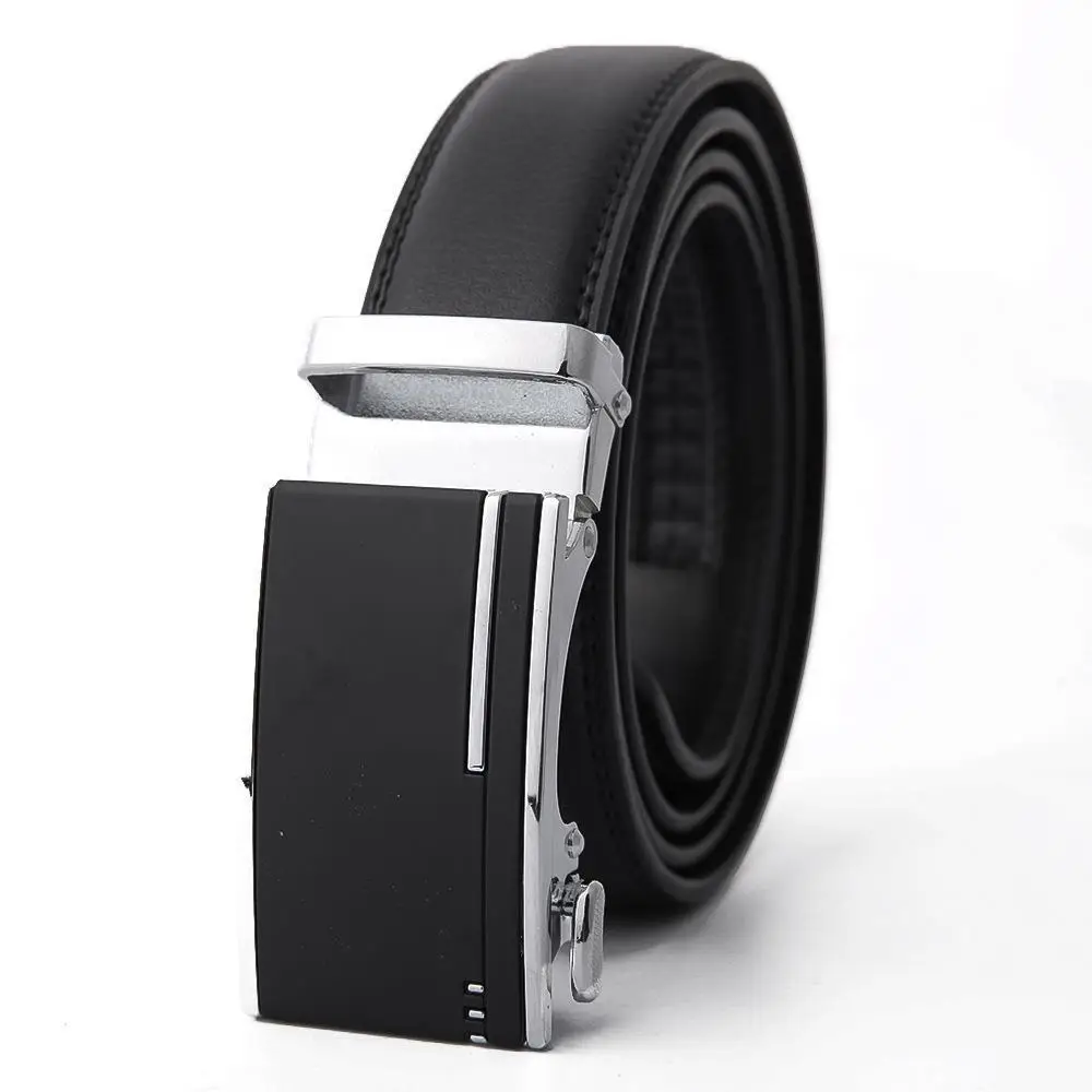 Men's Black Leather Belt with Automatic Buckle 3.5CM - Image 3