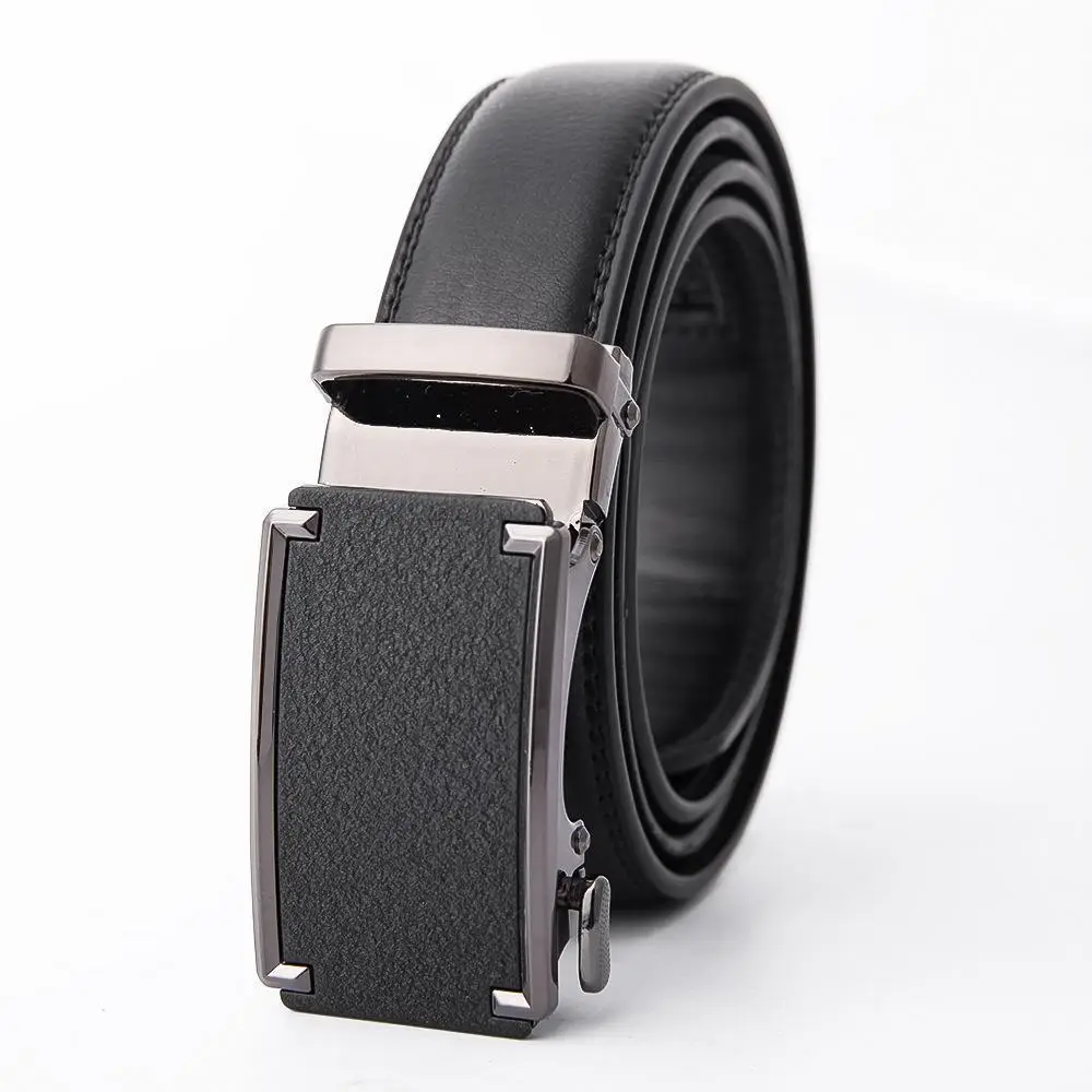 Men's Black Leather Belt with Automatic Buckle 3.5CM - Image 4