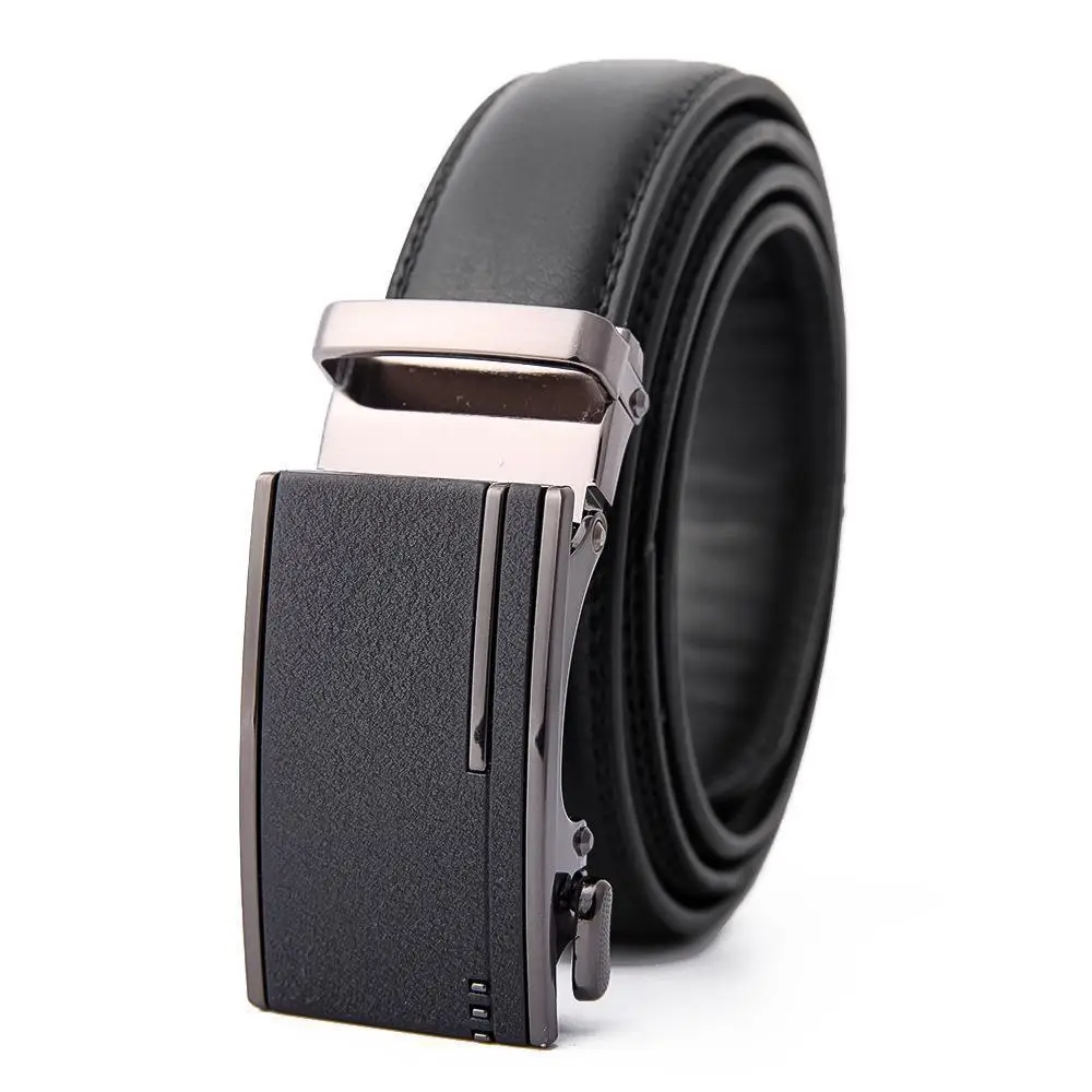Men's Black Leather Belt with Automatic Buckle 3.5CM - Image 6