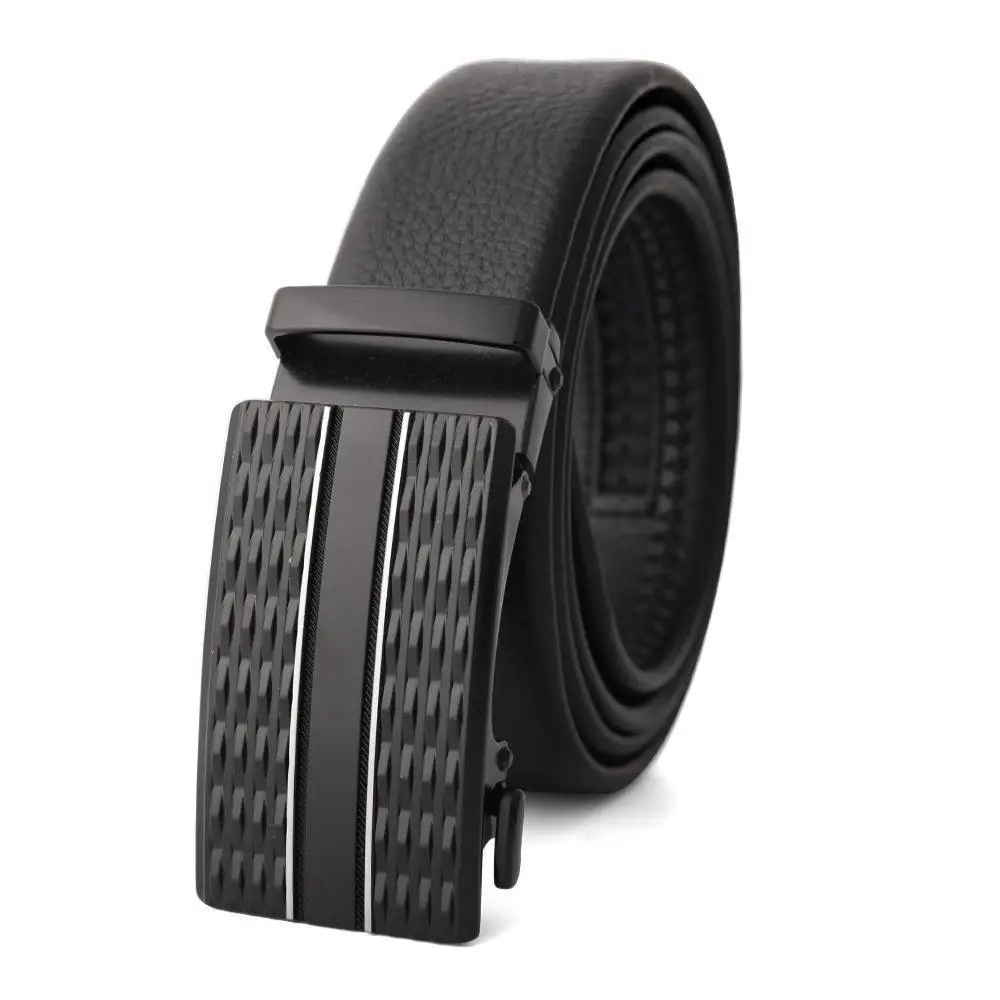 Men's Black Leather Belt with Silver Fire Design Buckle