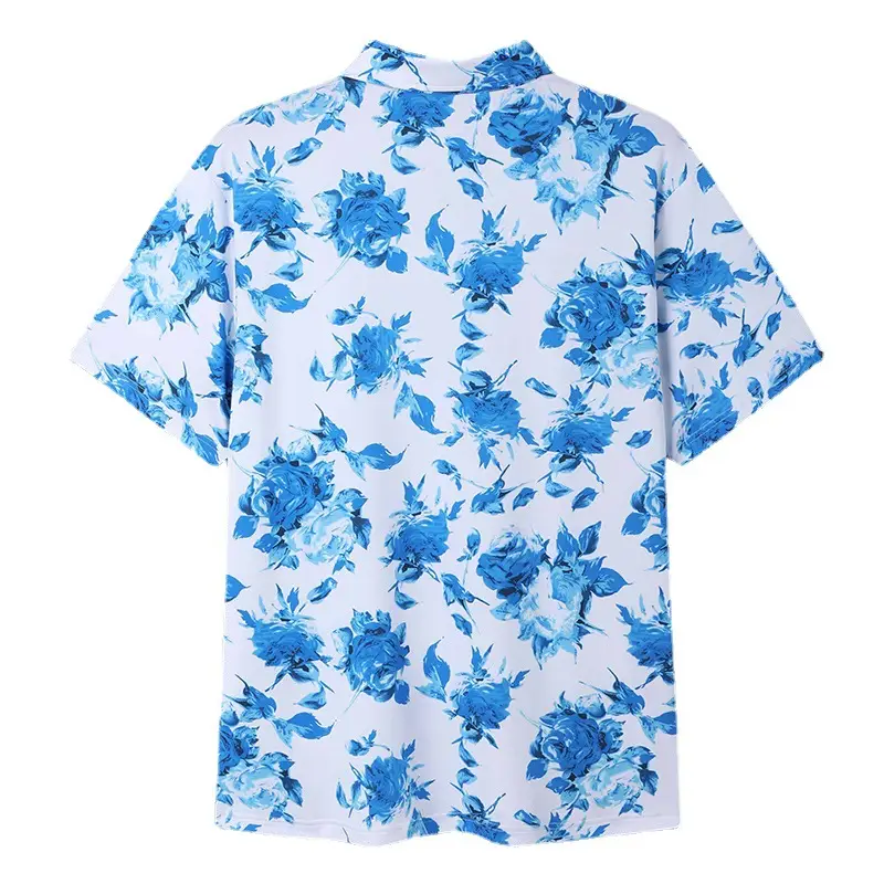 Men's Pink Floral Beach Polo Shirt Short Sleeve