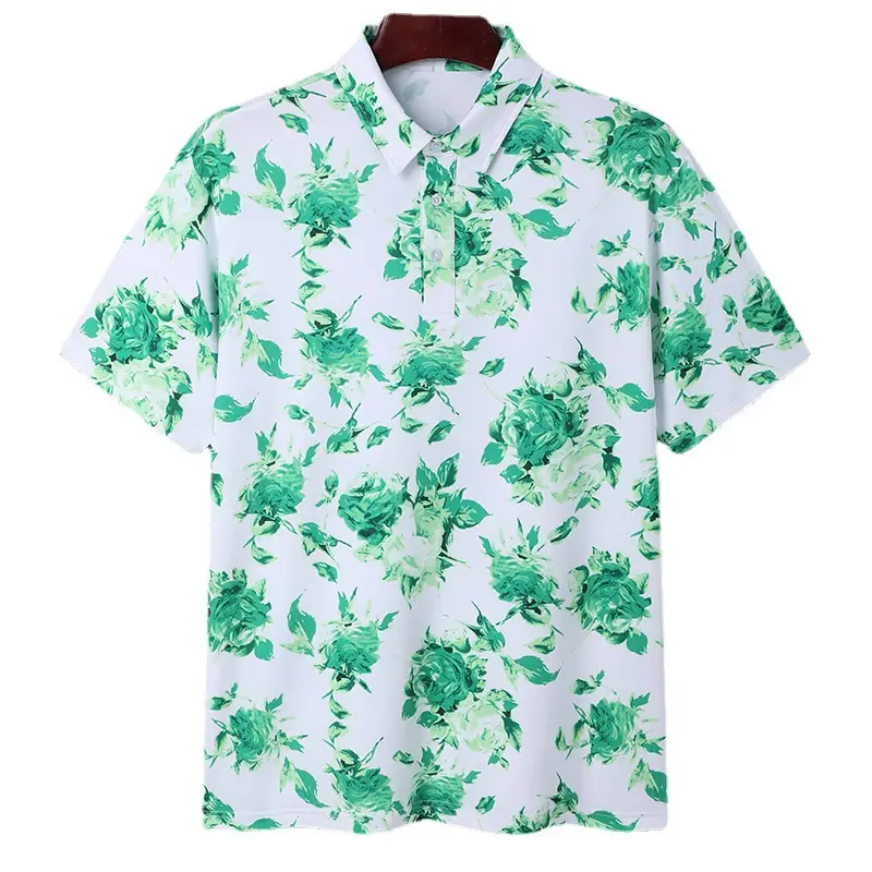 Men's Pink Floral Beach Polo Shirt Short Sleeve