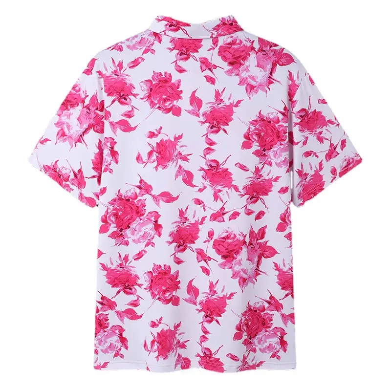 Men's Pink Floral Beach Polo Shirt Short Sleeve