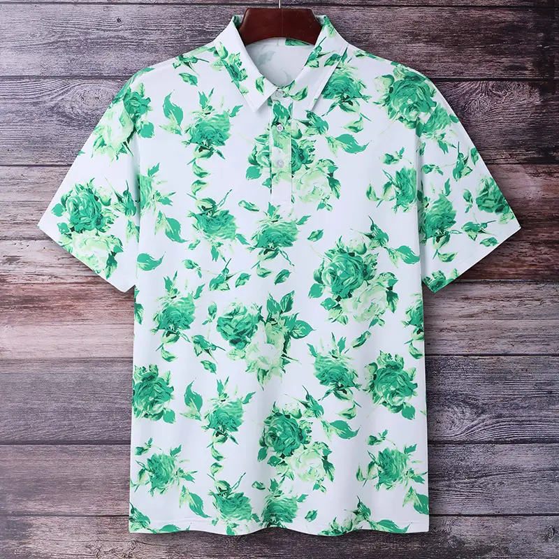 Men's Pink Floral Beach Polo Shirt Short Sleeve