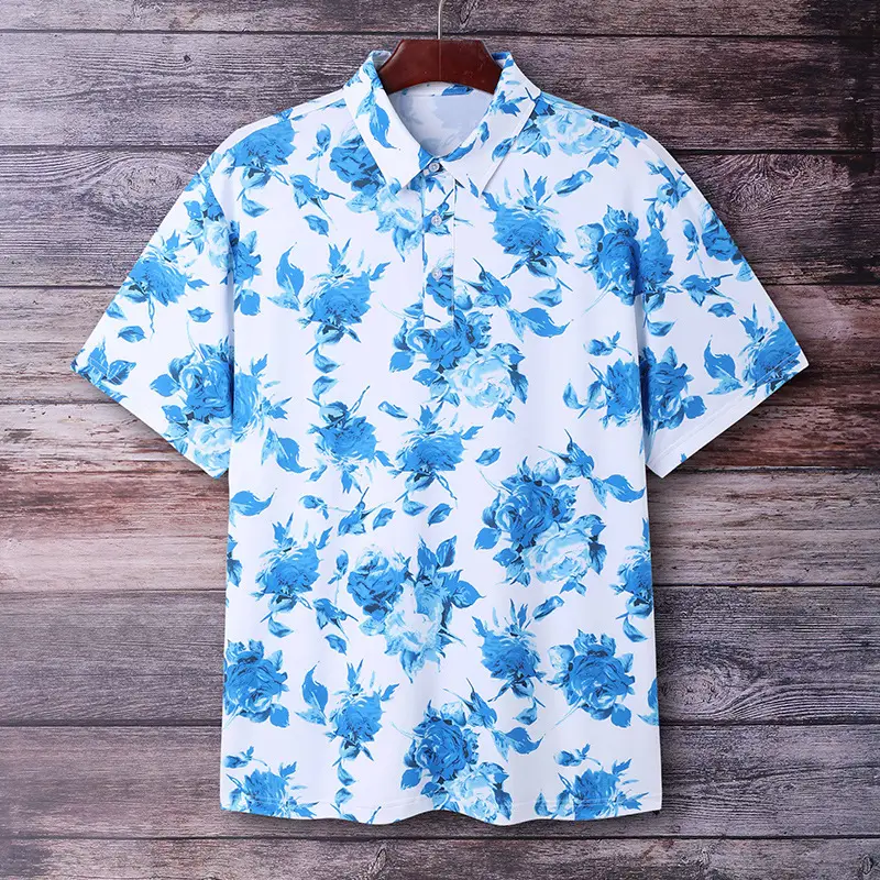 Men's Pink Floral Beach Polo Shirt Short Sleeve