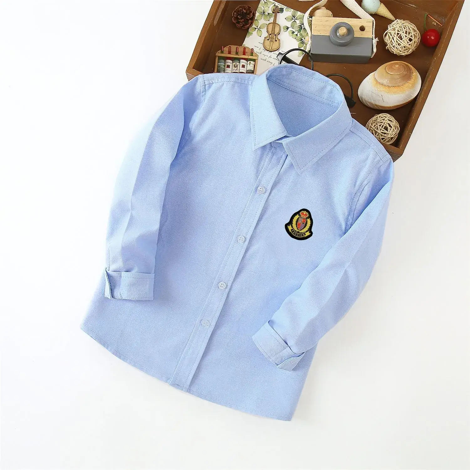 Children's Blue Long Sleeve Shirt Small Medium - Image 6