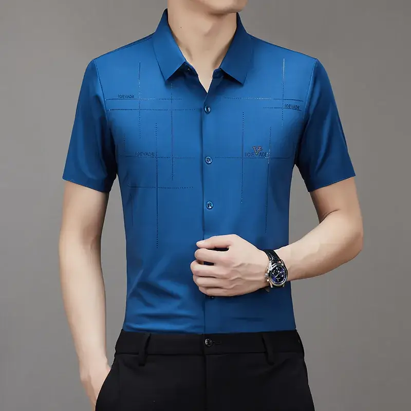 Men's Light Blue Embroidered Short Sleeve Shirt