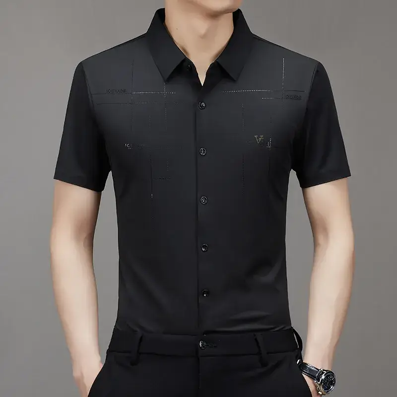 Men's Light Blue Embroidered Short Sleeve Shirt