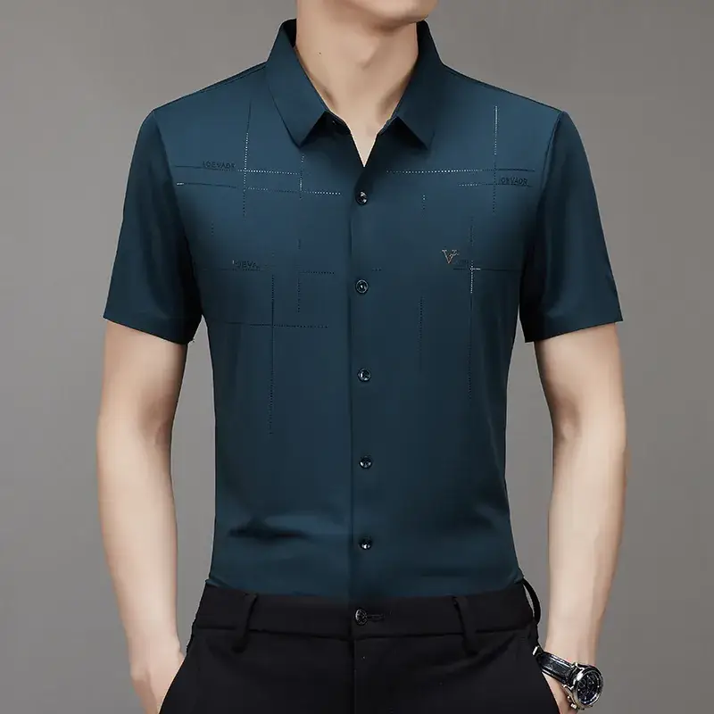 Men's Light Blue Embroidered Short Sleeve Shirt