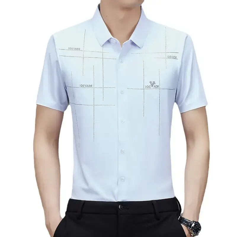 Men's Light Blue Embroidered Short Sleeve Shirt