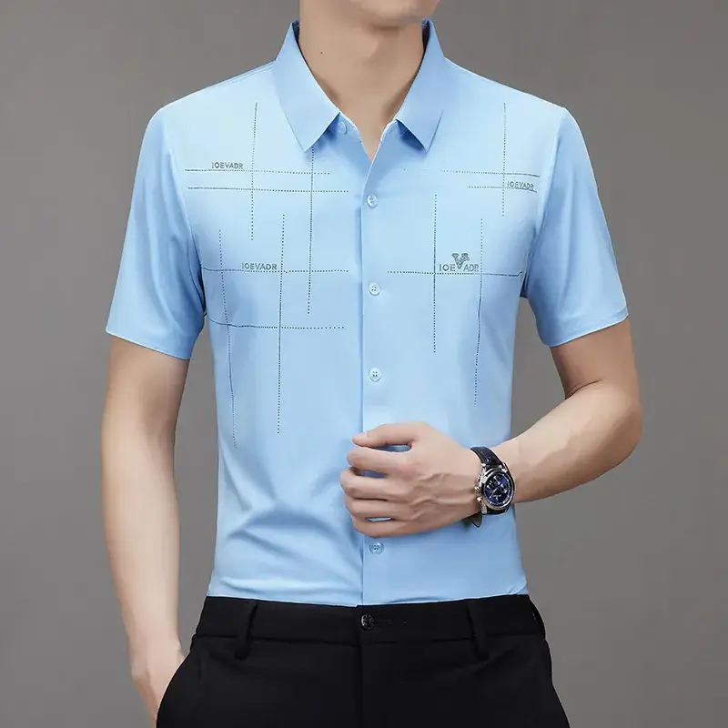 Men's Light Blue Embroidered Short Sleeve Shirt