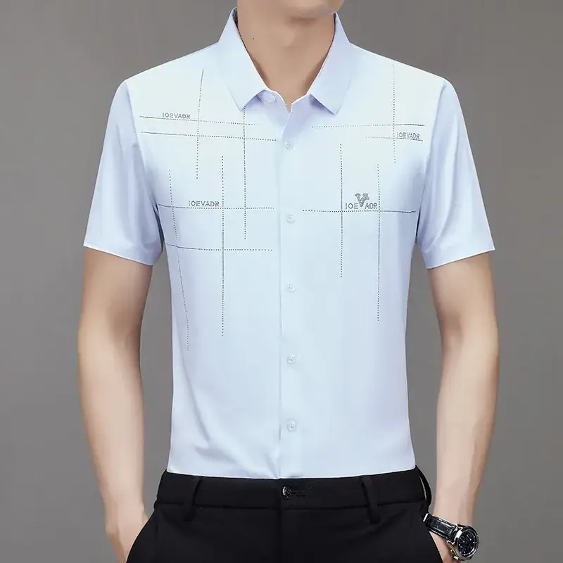 Men's Light Blue Embroidered Short Sleeve Shirt