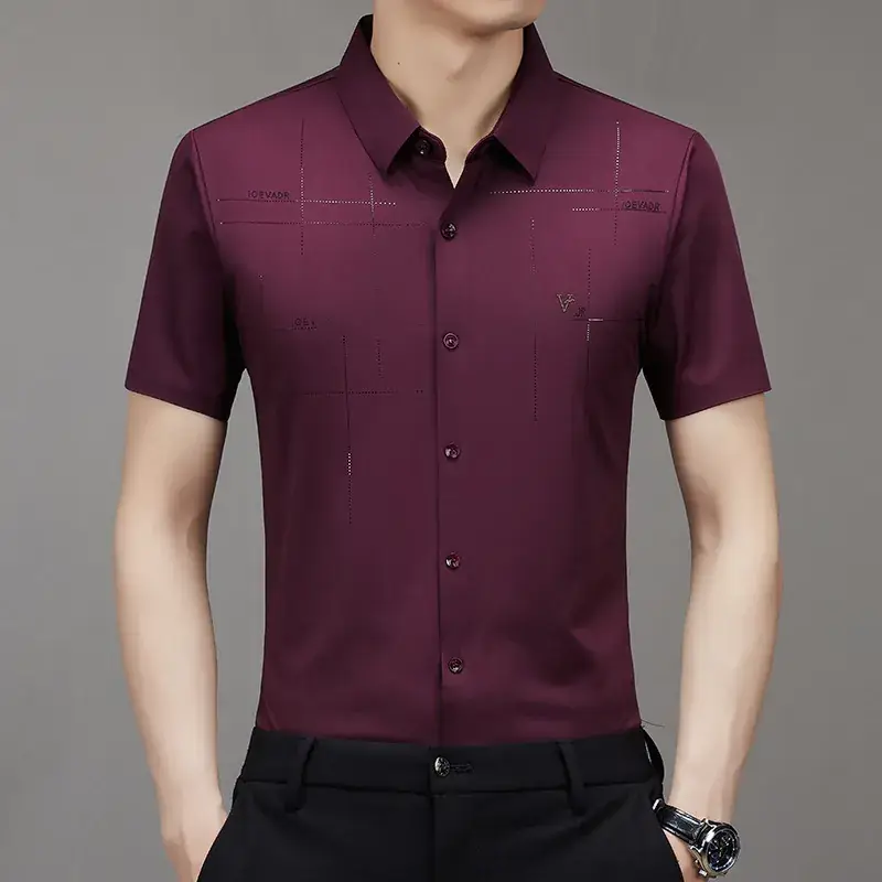 Men's Light Blue Embroidered Short Sleeve Shirt