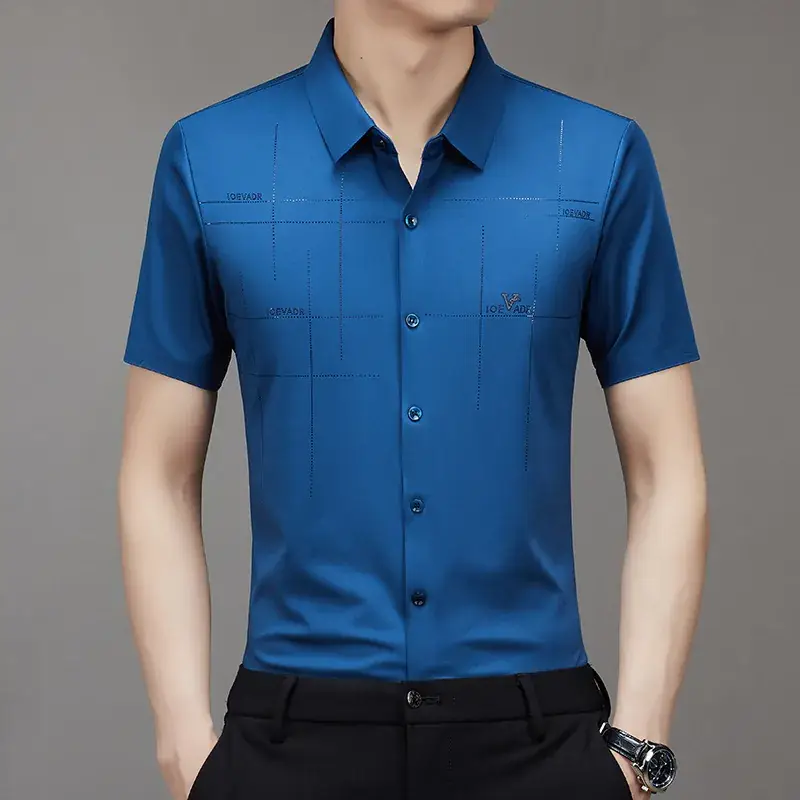Men's Light Blue Embroidered Short Sleeve Shirt
