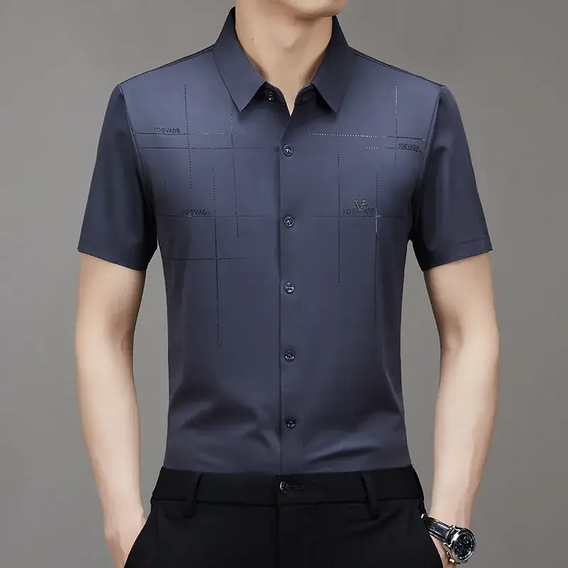 Men's Light Blue Embroidered Short Sleeve Shirt