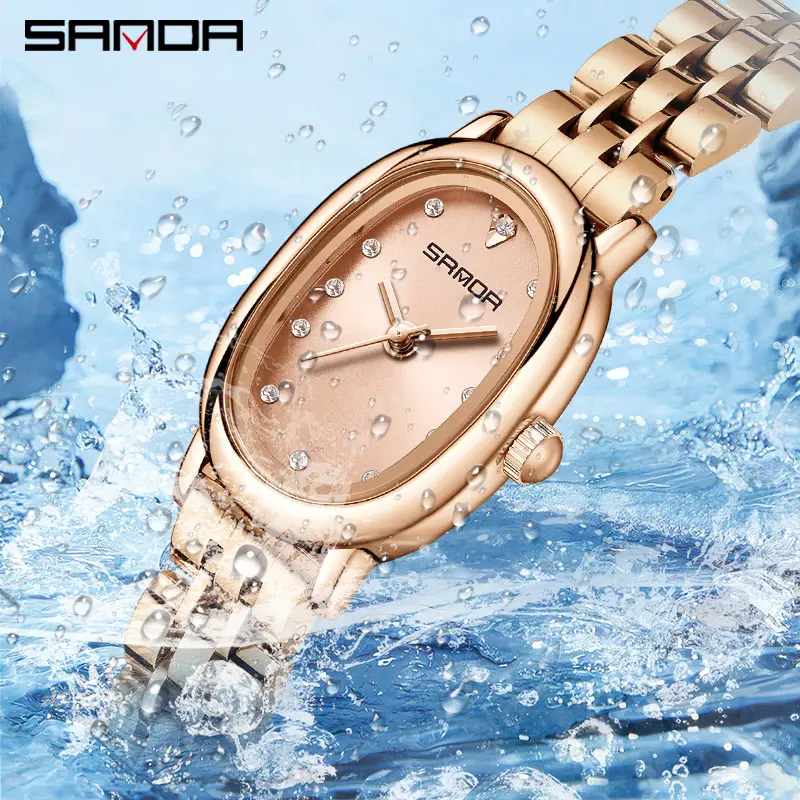 Sanda Quartz Watch Green Emerald Oval Women's Compact Waterproof - Image 14