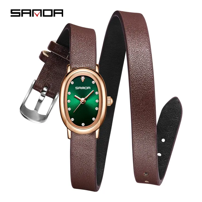 Sanda Quartz Watch Green Emerald Oval Women's Compact Waterproof - Image 10