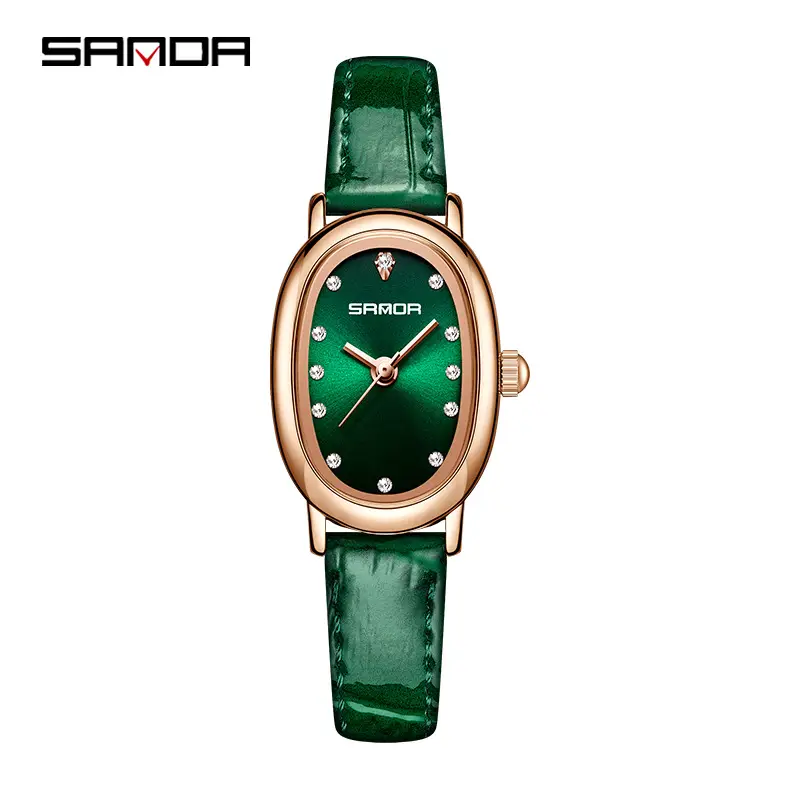 Sanda Quartz Watch Green Emerald Oval Women's Compact Waterproof - Image 6