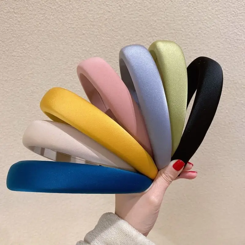 Red Satin Hairband for Women Spring Summer High Cranial Top Wide Edge Sponge Headband - Image 15