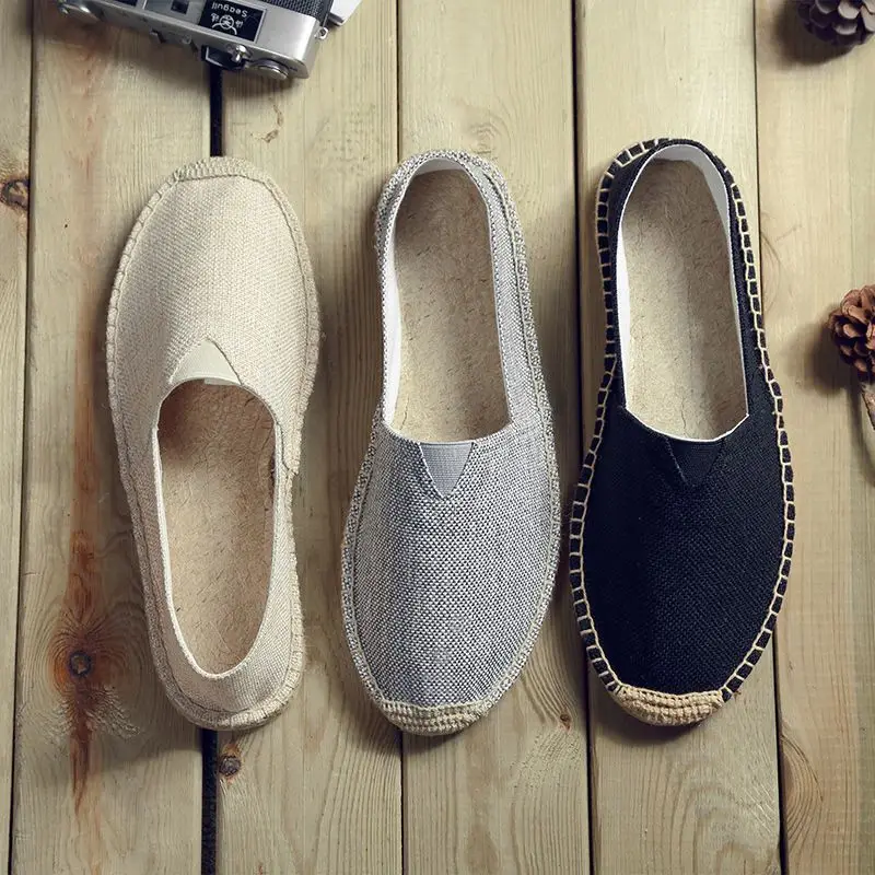 Hemp soles shoes linen cloth shoes straw woven cloth shoes loafers slip-on fisherman shoes men and women woven casual large size canvas shoes