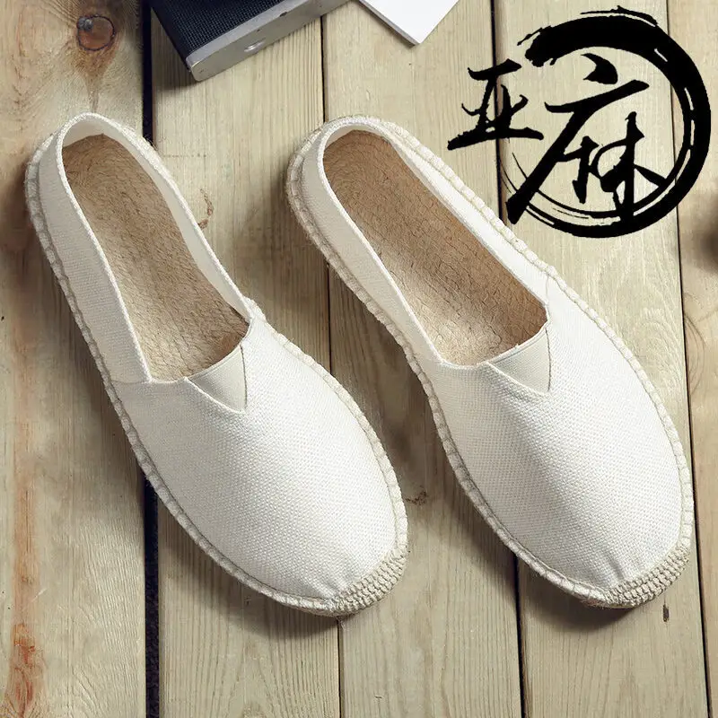 Hemp soles shoes linen cloth shoes straw woven cloth shoes loafers slip-on fisherman shoes men and women woven casual large size canvas shoes