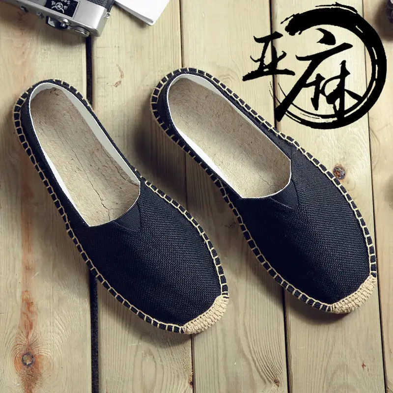 Hemp soles shoes linen cloth shoes straw woven cloth shoes loafers slip-on fisherman shoes men and women woven casual large size canvas shoes