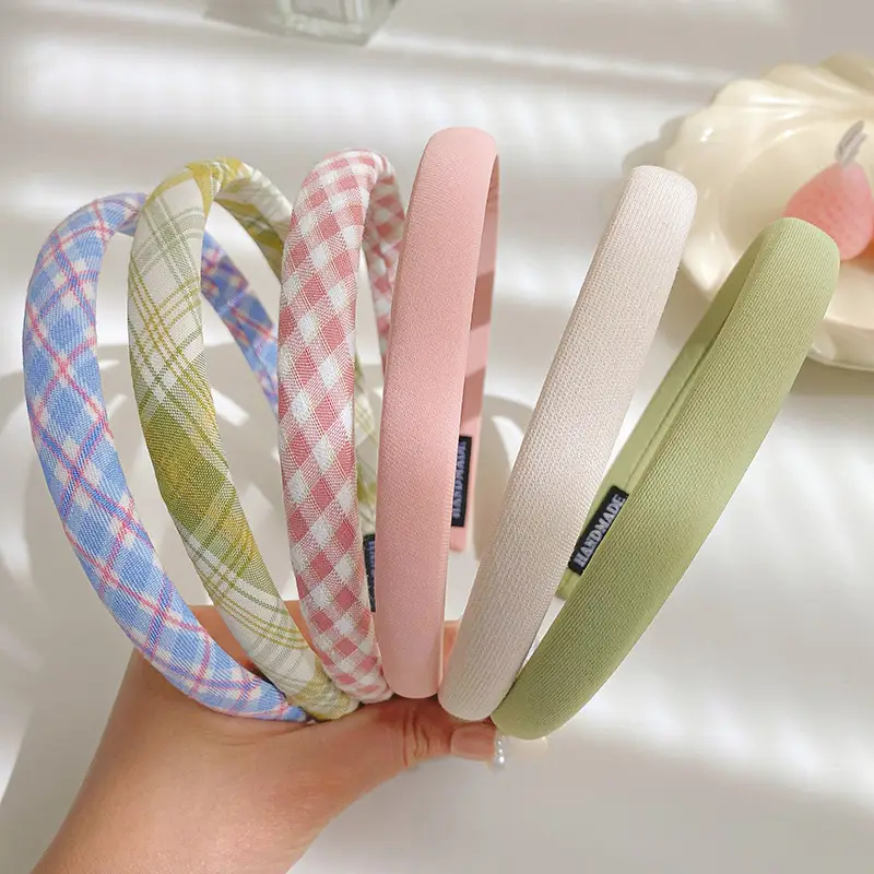Women's Korean Style Plaid Hair Hoop 1cm Fine Fabric — feature 4