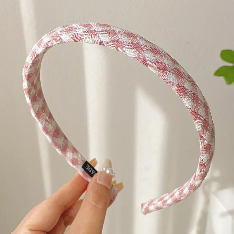 Women's Korean Style Plaid Hair Hoop 1cm Fine Fabric - Image 5
