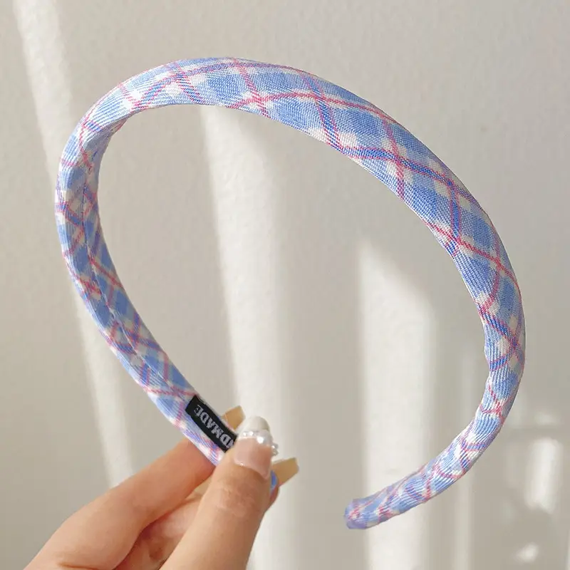 Women's Korean Style Plaid Hair Hoop 1cm Fine Fabric - Image 6